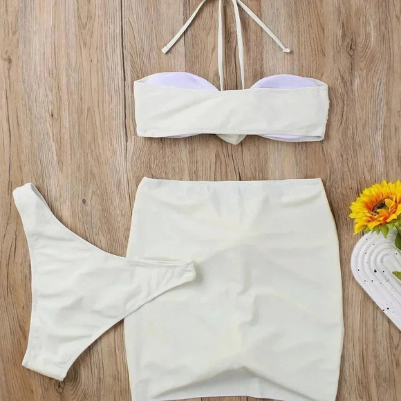 White Sexy Women's Flower Three-Piece Bikini Set Bikini Set - Picture 5 of 6